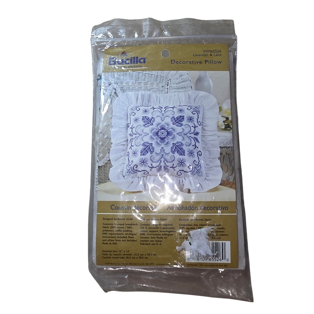 Bucilla Lavender & Lace Decorative Pillow Cover Cross Stitch Kit 12x12‎ WM65526